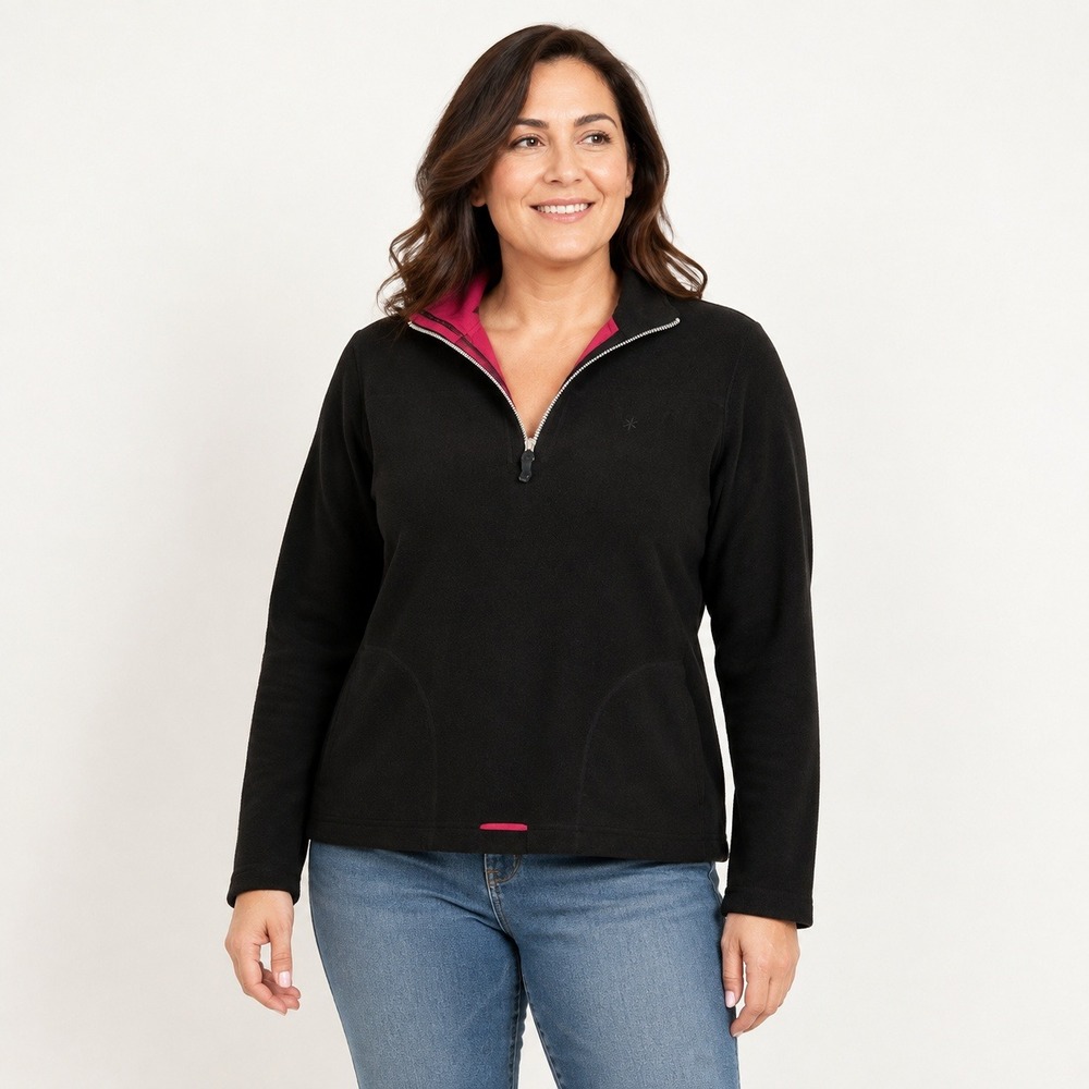Old Navy Women's Large Black Fleece Quarter Zip Pullover Pink Lined Pockets